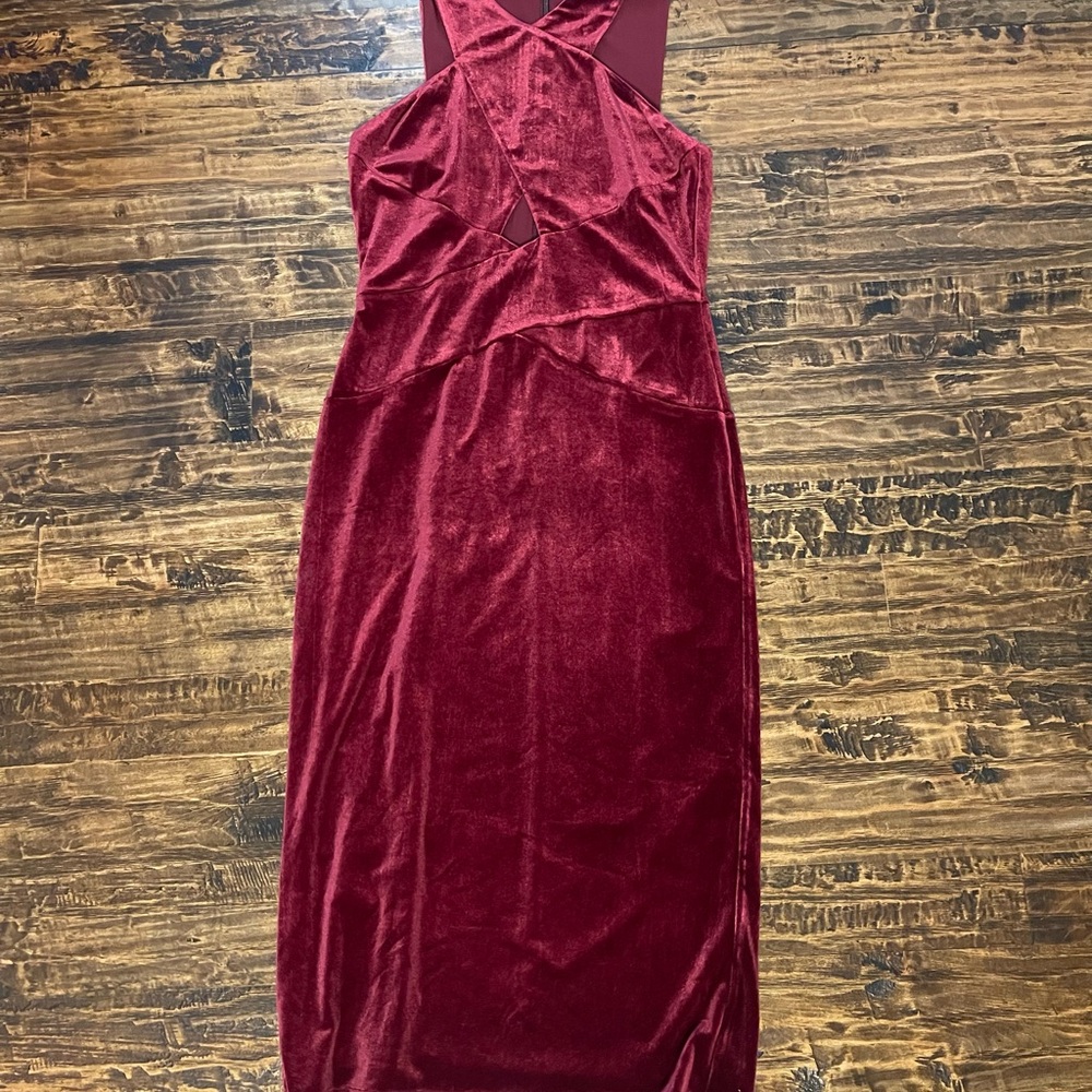 BCBGMaxAzria Burgundy Velvet Backless Dress